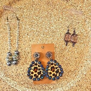 Leopard Print Blue Crystal Drop Earrings
